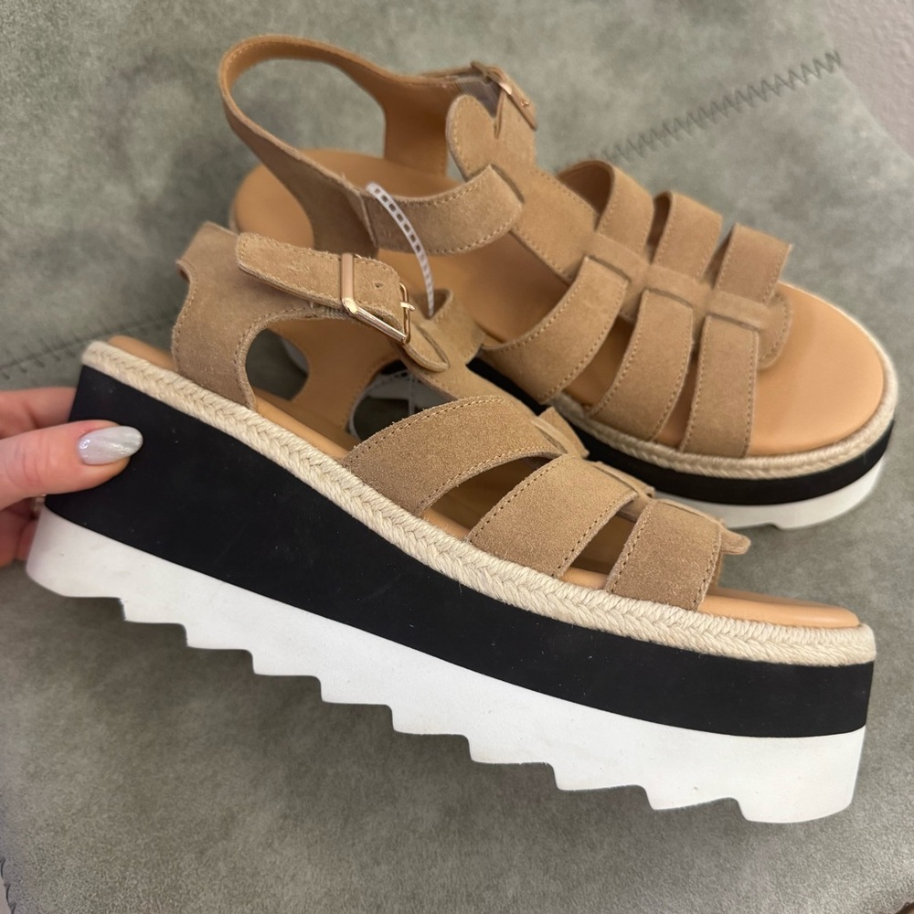 NWT Free People Movement Mykonos Suede Fisherman Platform Wedge Sandals Vachetta - Picture 5 of 11